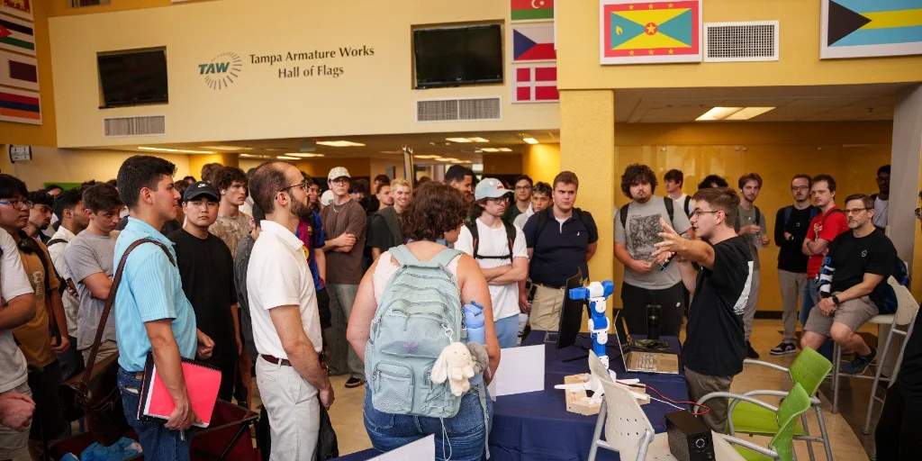 Students filling the Hall of Flags during the Fall General Body Meeting