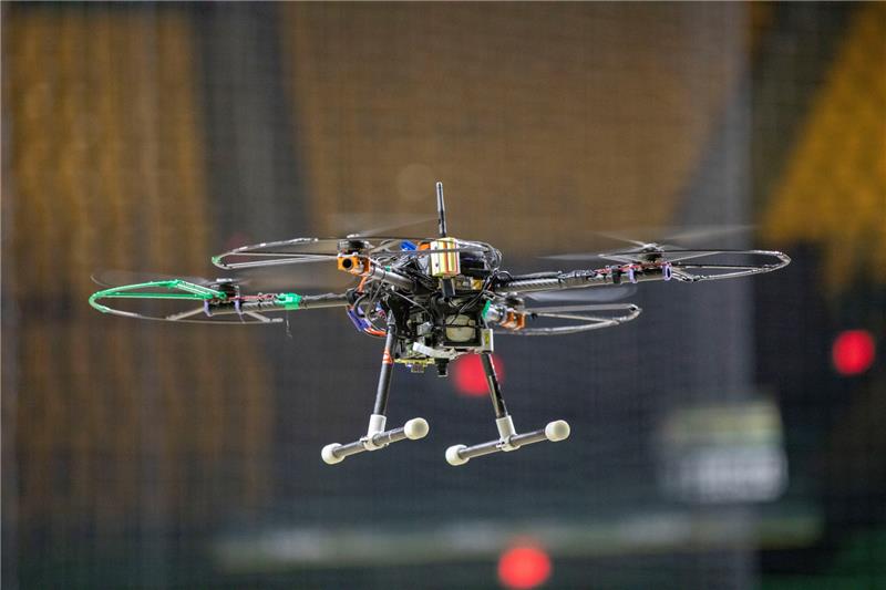 RAPTOR autonomous quadcopter flying during the RTX Autonomous Vehicle Competition